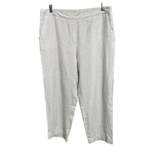 Chico's Gray Metallic Striped Linen Blend Straight Leg Pull On Pants Sz 3 16 - Picture 1 of 10